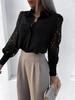 2025 Spring-Summer Women's Solid Color Lace Patchwork Blouse