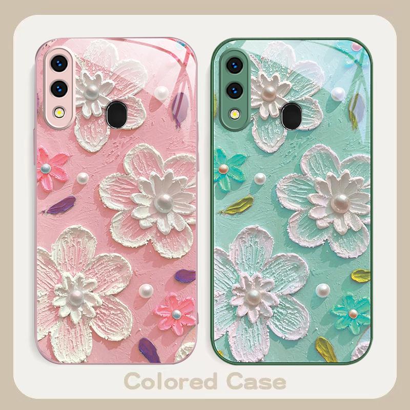 Creme Reis weiße Blüten Für Samsung A20 30 22 23 24 25 26 A31 32 33 34 A35 42 A50 51 52 53 54 55 56 70 71 72 73 Glas Handyhülle