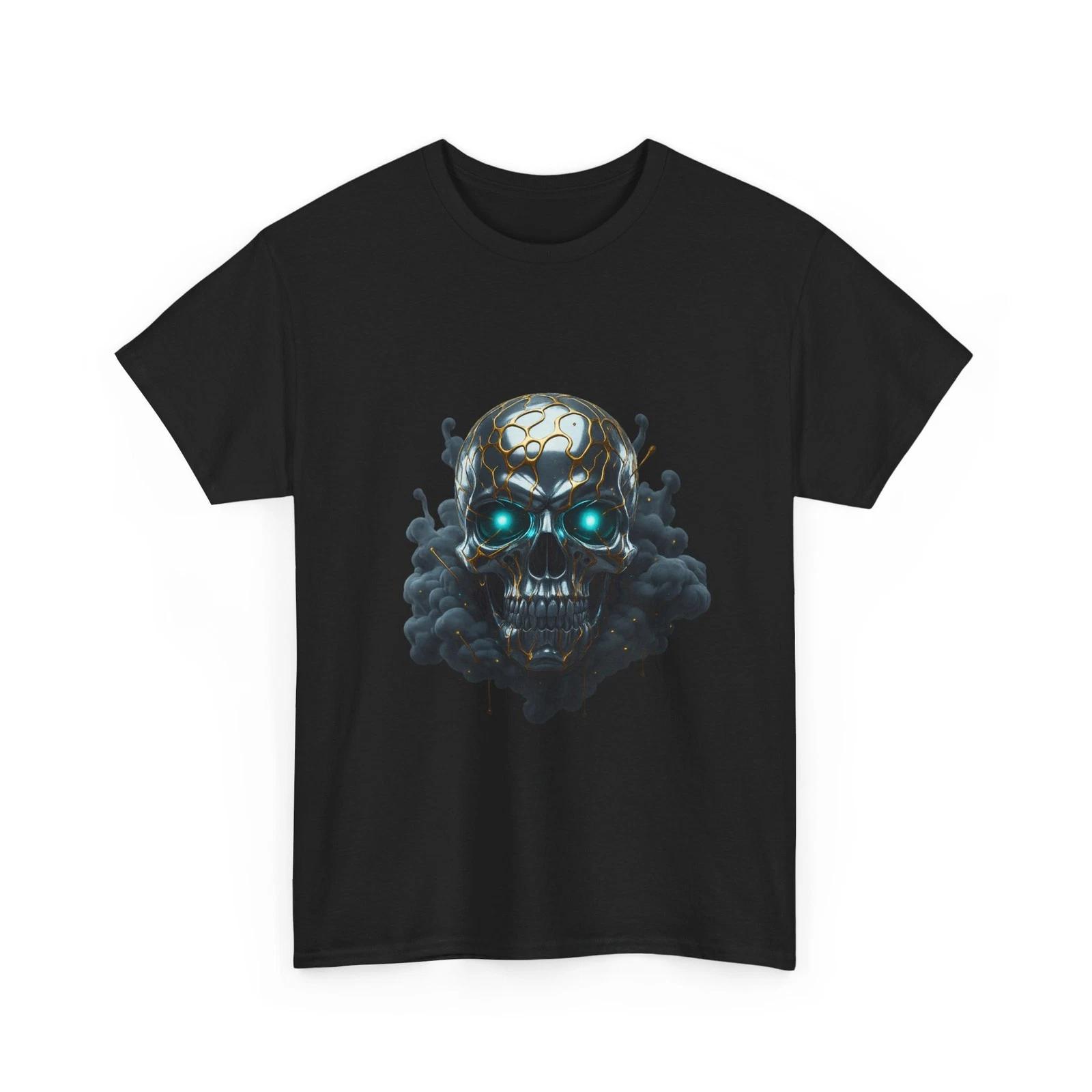 Glowing Blue 3D Skull T-Shirt | Neon Skull Smoke Graphic, Cool Gift, Cotton Tee XL