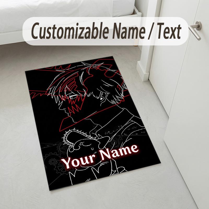 Personalized Crystal Velvet Carpet,Chainsaw Man Custom Printed Name, Plush Area Rug For Home Indoor Decor