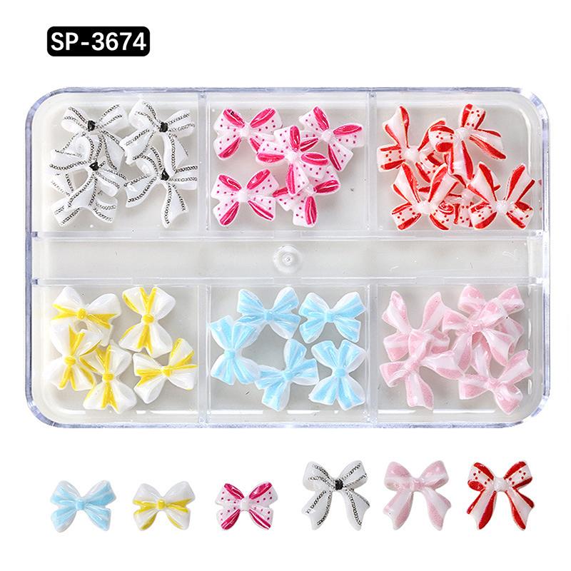 6 Grids Mix Colors Resin Bow Cute 3D Nail Charms Decorations Accessories Bowknot For Nails Art Diy Manicure Tips