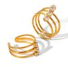 Three-layer Stainless Steel Ring Inlaid with Zircon, Light Luxury Versatile Titanium Steel Open Ring