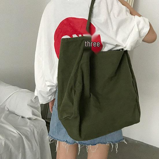 

Большая холщовая сумка-тоут в корейском шике - Женская универсальная сумка через плечо в литературном стиле, идеально подходит для студентов и для покупок. зелёный