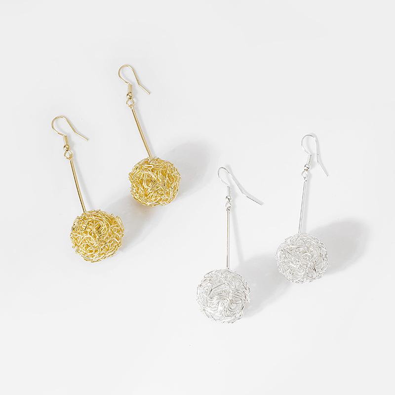 Personalized And Creative Hollow Wire Ball Woven Earrings, Exaggerated Fashion Metal Geometric Earrings, Earrings