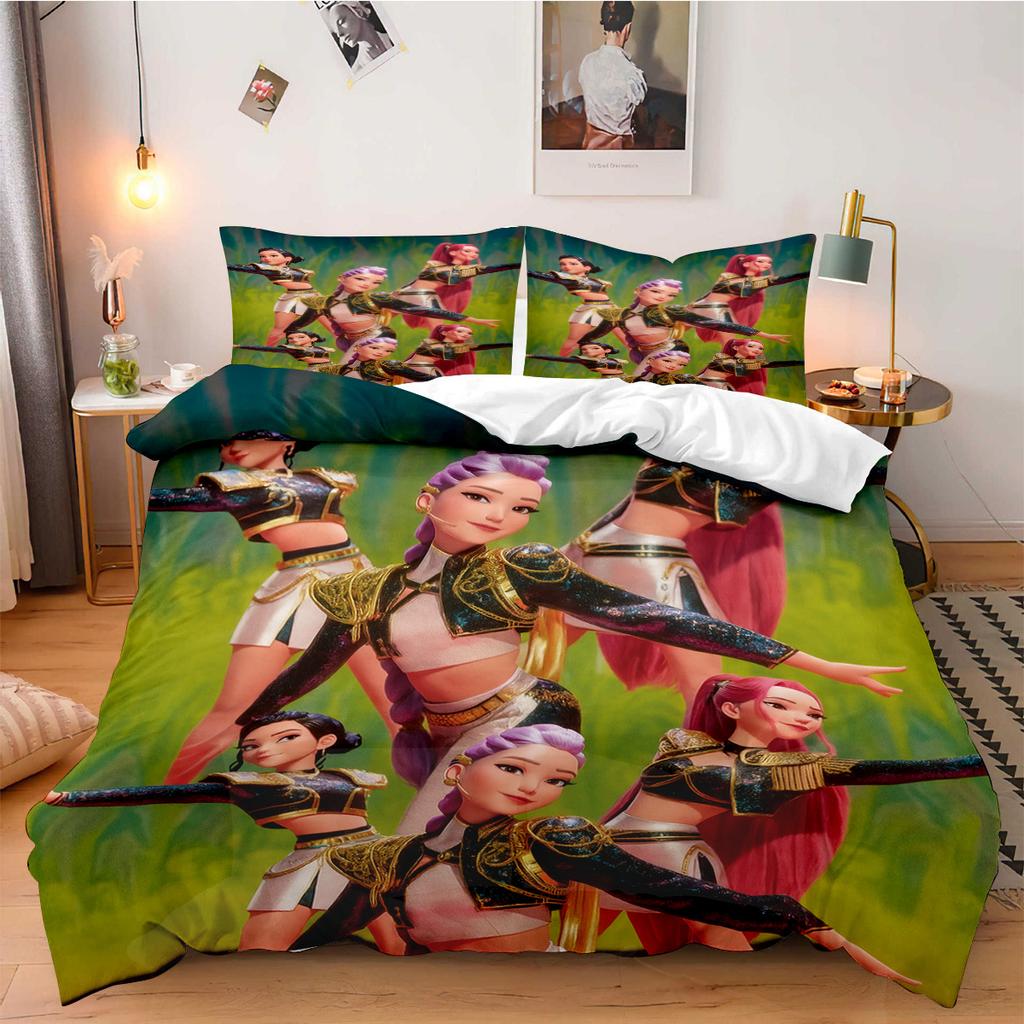 K-Pop Demon Hunters Beddding Set for Fan Kids Machine Washable Durable King Queen Twin Size for K-pop Girls Home Bedroom Decor