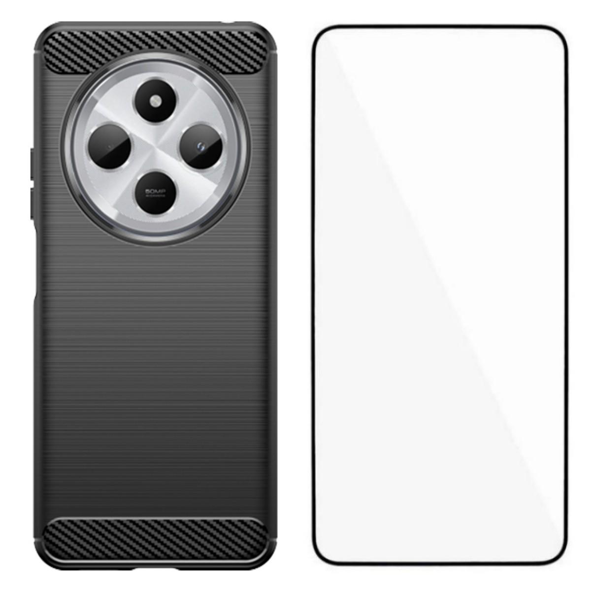 

For Xiaomi Redmi 14R 5G/Xiaomi Redmi 14C 4G Case with Screen Film WANLONFENG LS Series Big Lens Hole Brushed Texture TPU Phone Cover Black