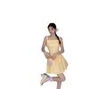 Women's Yellow Bow Tie Strap A-Line Dress - Sweet Summer Floral Puff Skirt