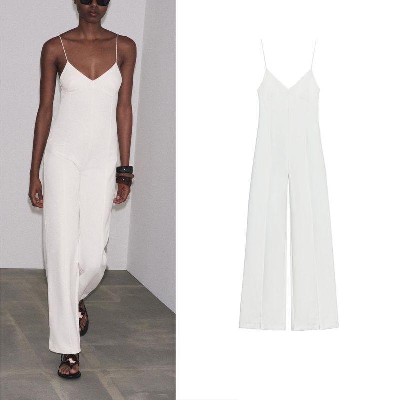 Autumn New Women Clothes Wide Leg Design V-neck Sleeveless Double-sided Cloth Comfortable Long Jumpsuit 4174765