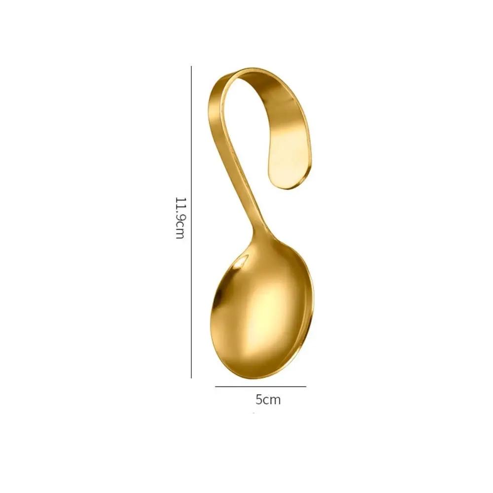 

Cutlery Stainless Steel Curved Handle Spoon Rustproof Portable Serving Spoons Comfortable Grip Safe Dessert Spoons Buffet