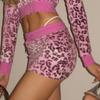 Fashion Pink Leopard Print Hooded Long Sleeve Short Dress Short Crop Top Cardigan Outwear Package Hip Skirt Two-piece Set Girls