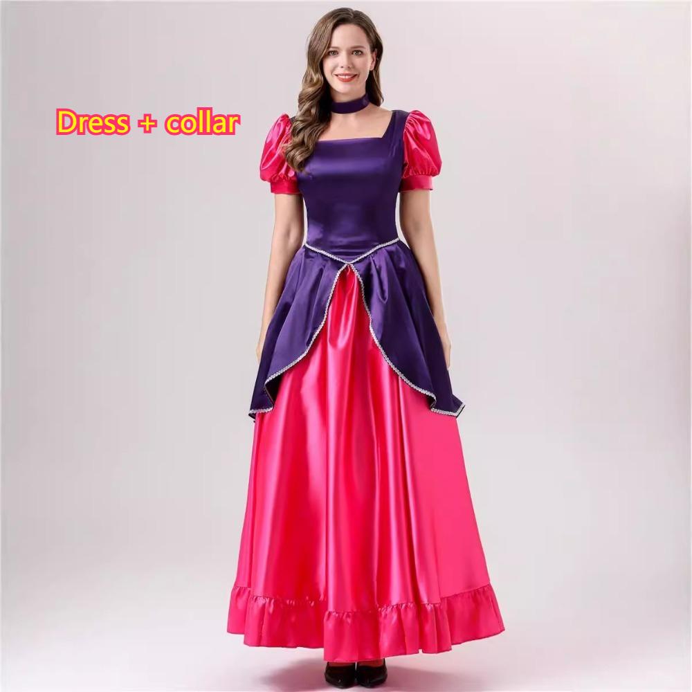 Women Princess Costume Puff Sleeve Square Neck Long Dress with Bow Headband for Halloween Party Cosplay