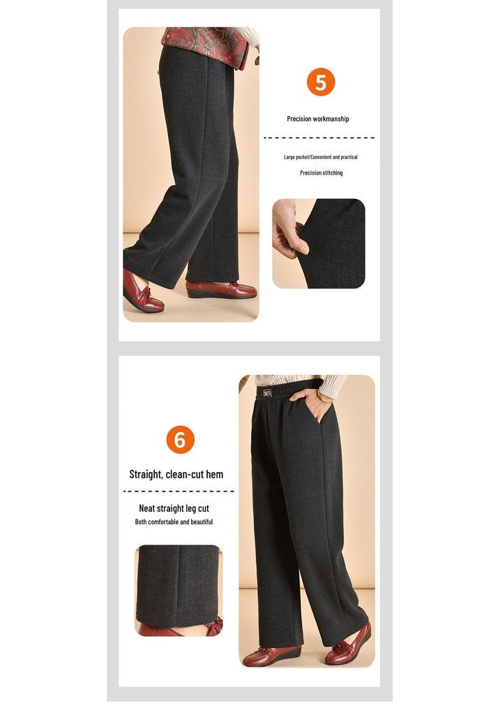 Chic Grandma Plus Size Woolen Pants, Fleece-Lined for Autumn/Winter 