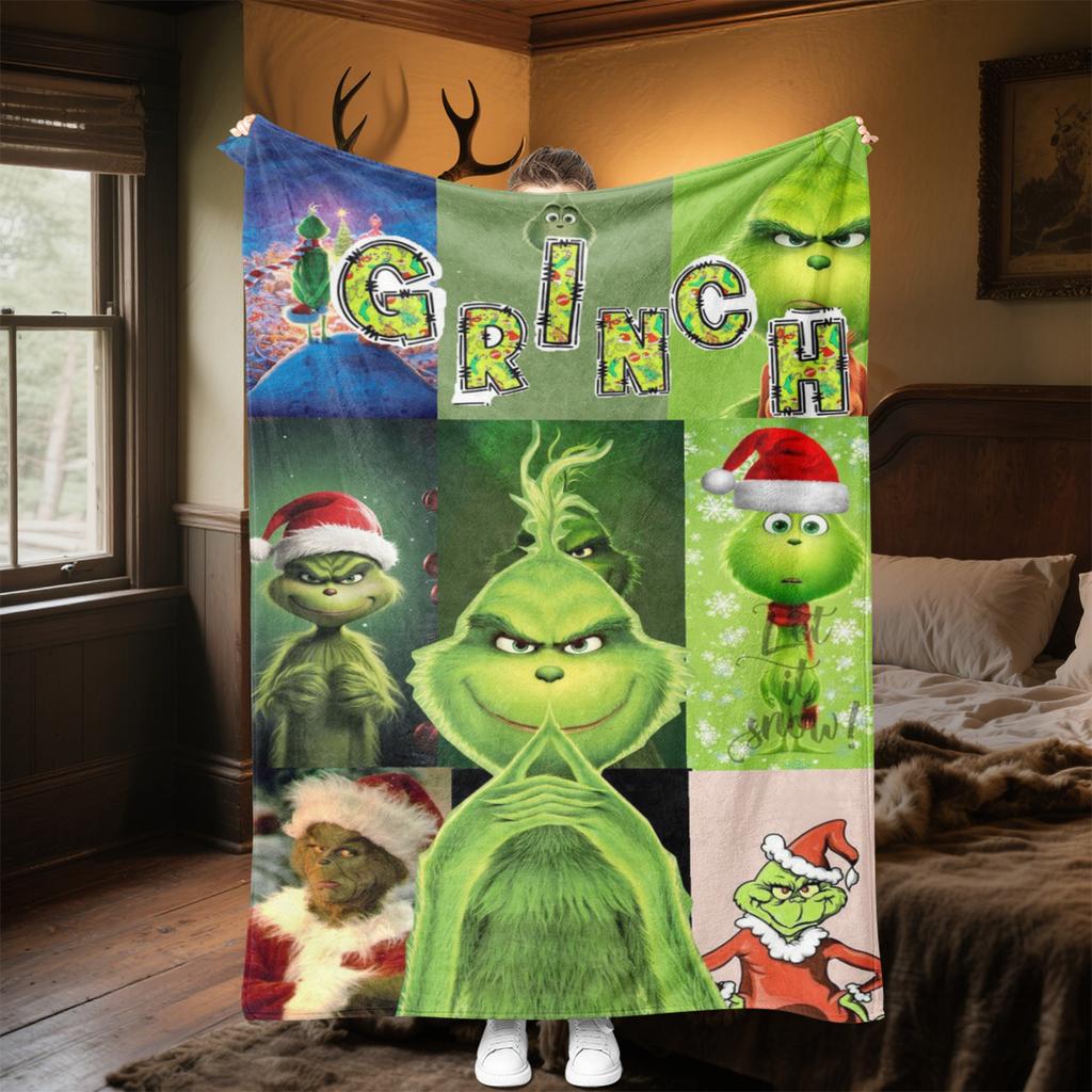 Grinch Christmas Story Plush Blanket Soft Comfortable All Seasons blanket Sofa Office Naps blanket Outdoor Travel throw Perfect Gift