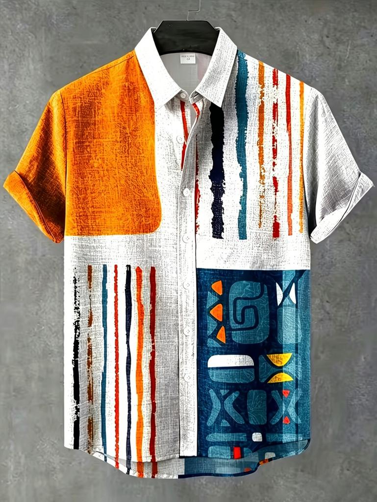 Vintage Summer Ethnic Style Graphic 3D Print Lapel Men Shirt Casual Comfortable Short Sleeve Shirt Street Shirts Man's Clothes