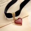 New Trendy Personality Shiny Red Heart Pendant Necklace Black Velvet Collar for Women Hallowmas Party Retro Gothic Jewelry Gifts