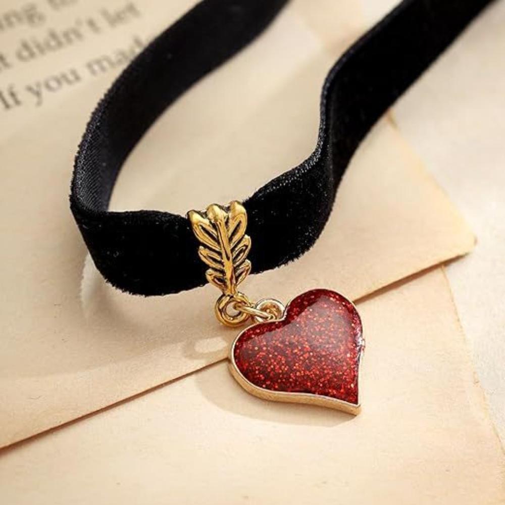New Trendy Personality Shiny Red Heart Pendant Necklace Black Velvet Collar for Women Hallowmas Party Retro Gothic Jewelry Gifts