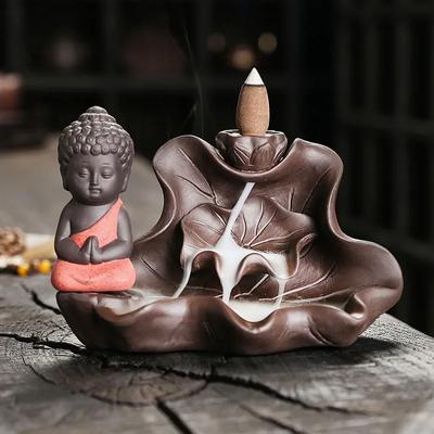 1 Stück, der Buddha, Keramik-Handwerk, Lotus für Heimdekoration, Rückfluss-Räuchergefäß, handgefertigt, Halter aus violettem Ton, ohne Räucherwerk