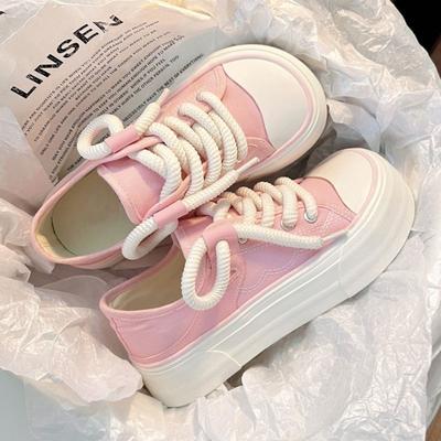 Hoch auf Plateau Pink Schnürung Niedliches Damen Schuhwerk Kawaii Schwarz Damenschuhe Luxus 2025 Neu Urban Alltagsroutine Frühling Koreanisch A
