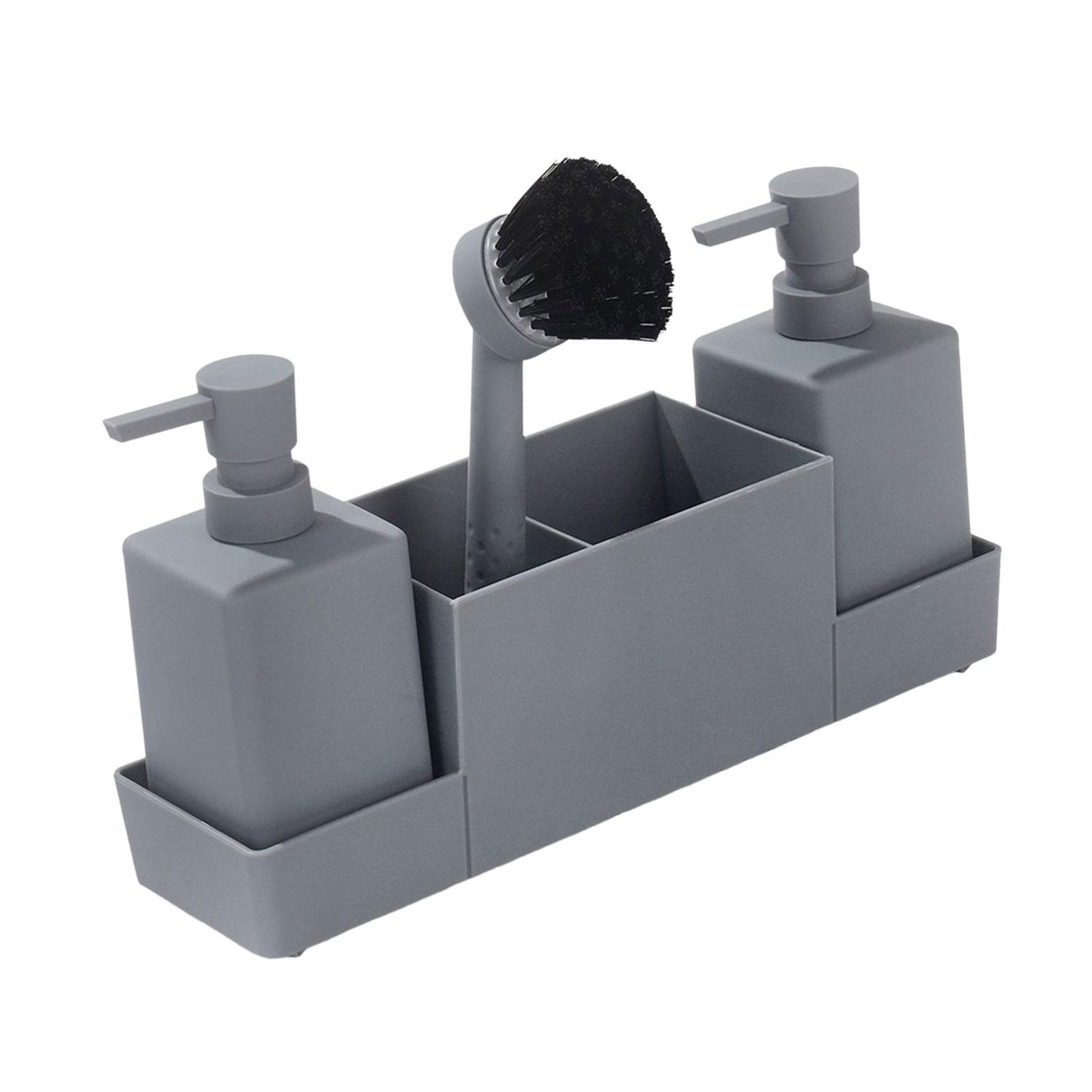 

Набор дозаторов мыла с щеткой и запасным насосом для очистки столешницы на кухне, органайзер для инструментов, аксессуары для хранения в ванной серый