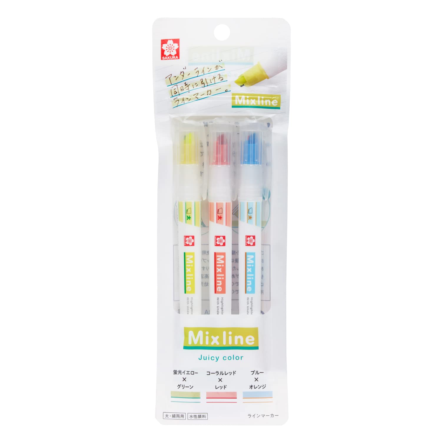 

Sakura Mixline Highlighter Juicy Color Cray-Pas Pen, 3-Color Set, VUK-T3A