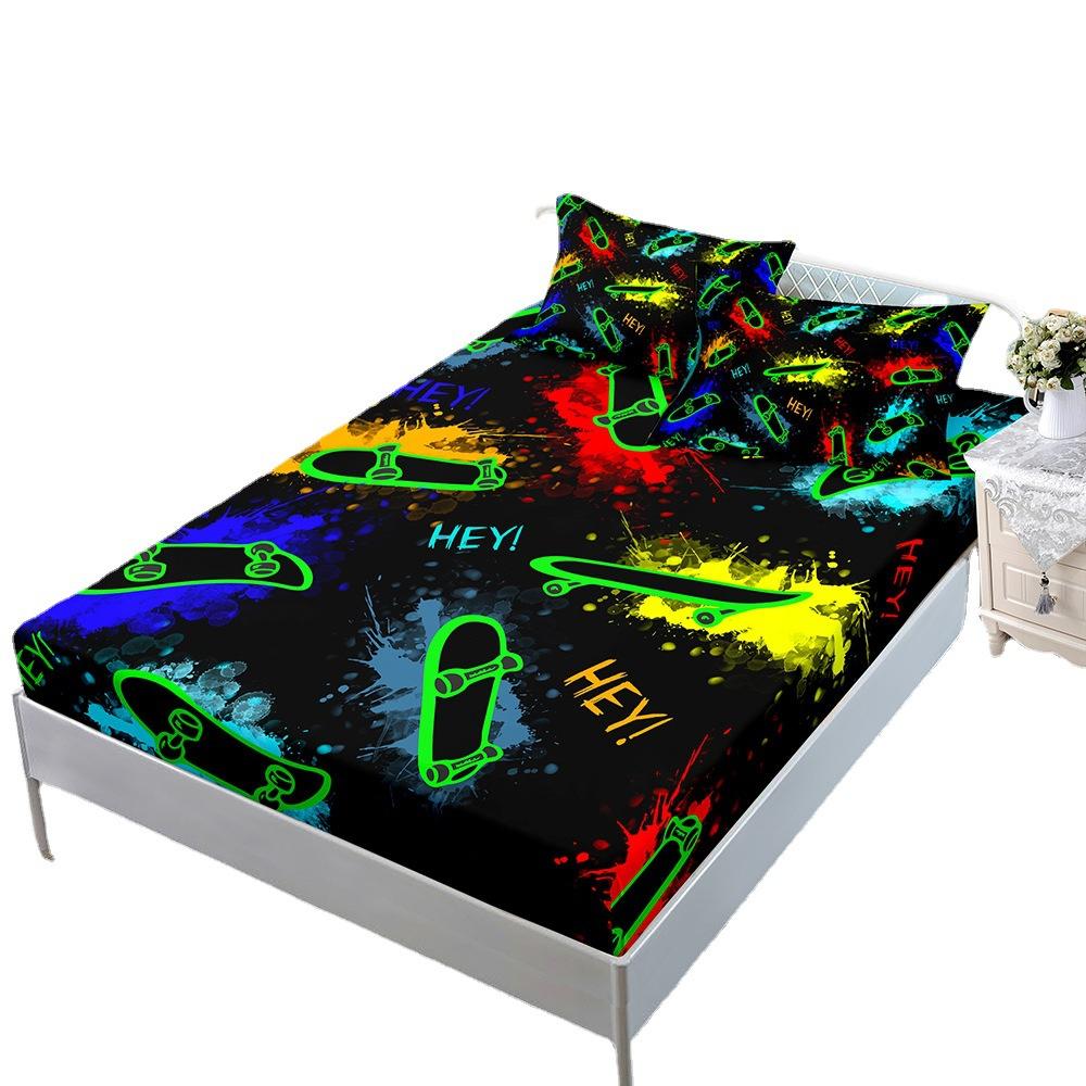 Three-Piece Mattress, Mattress Cover, Skateboard Cool Personality Hip-Hop Mattress Protective Cover