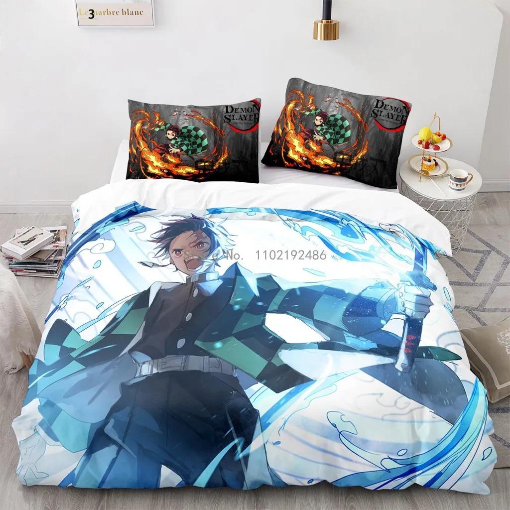 Juego de cama popular de Demon Slayer, funda de edredón con estampado de anime, fundas de almohada, decoración para habitación infantil, artículos para el hogar al por mayor