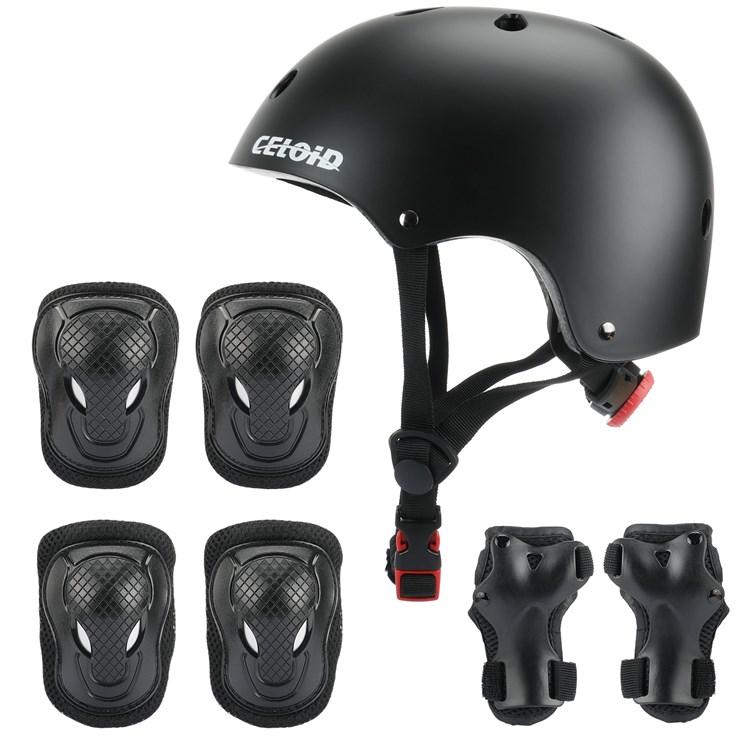 Kids & Adults Bike & Roller Skating Helmet & Skateboard Sports ABS Protection Gear Set with Impact Resistant Pads S чёрный
