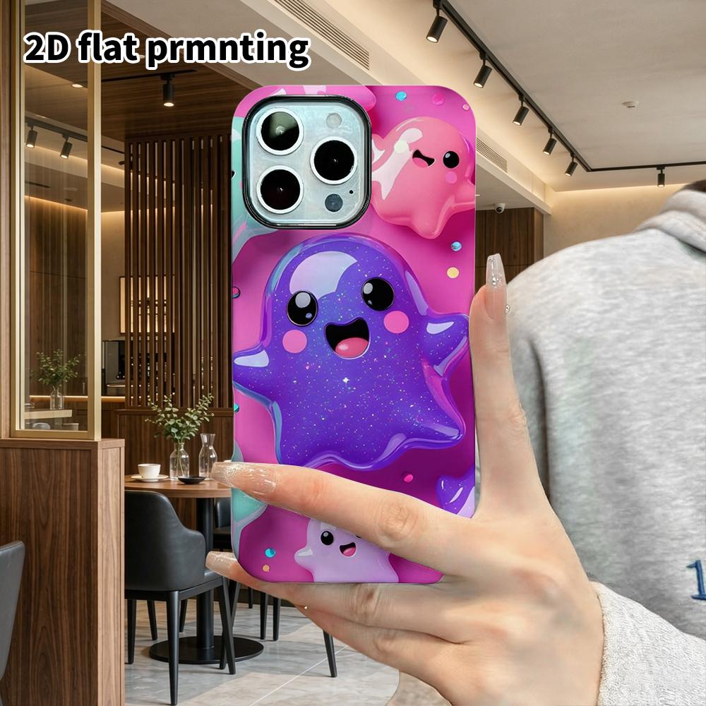 Phone Case: 2D Flat Design Suitable for iPhone 18, 17, 16, 15, 14, 13 Pro Film Protective Case, Couple Style, Jelly Ghost, Christmas and Halloween Gif