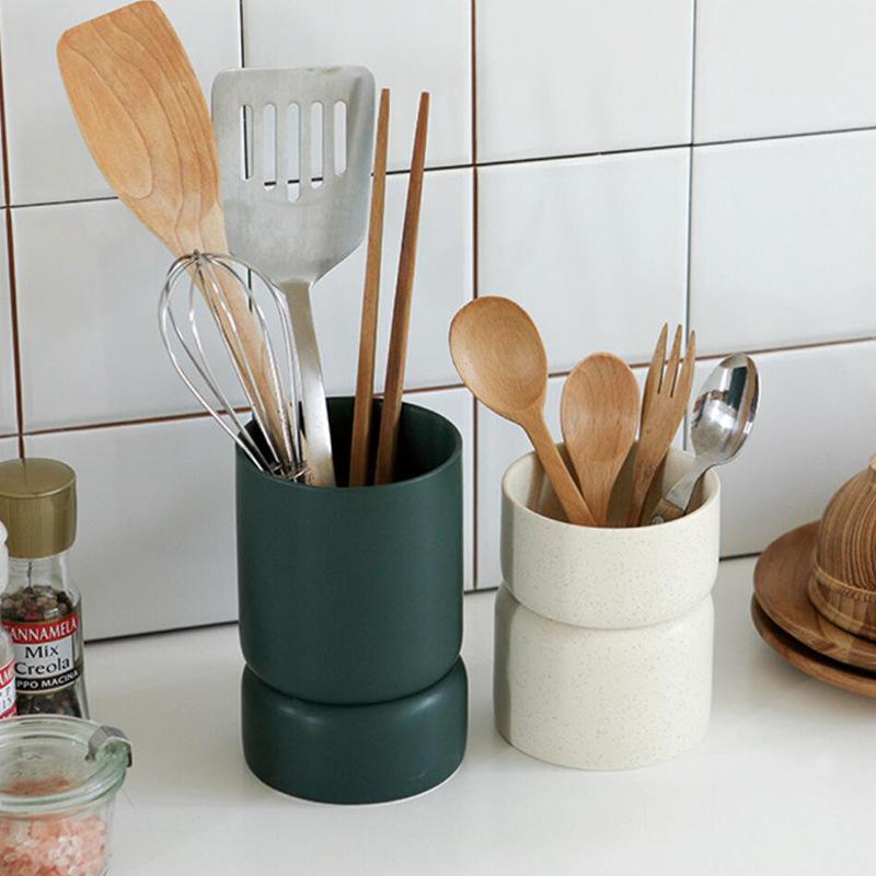 2pcs a Set Minimalist Solid Color Ceramic Kitchen Drain Rack & Chopstick Holder - Multifunctional Tableware Storage Organizer Set
