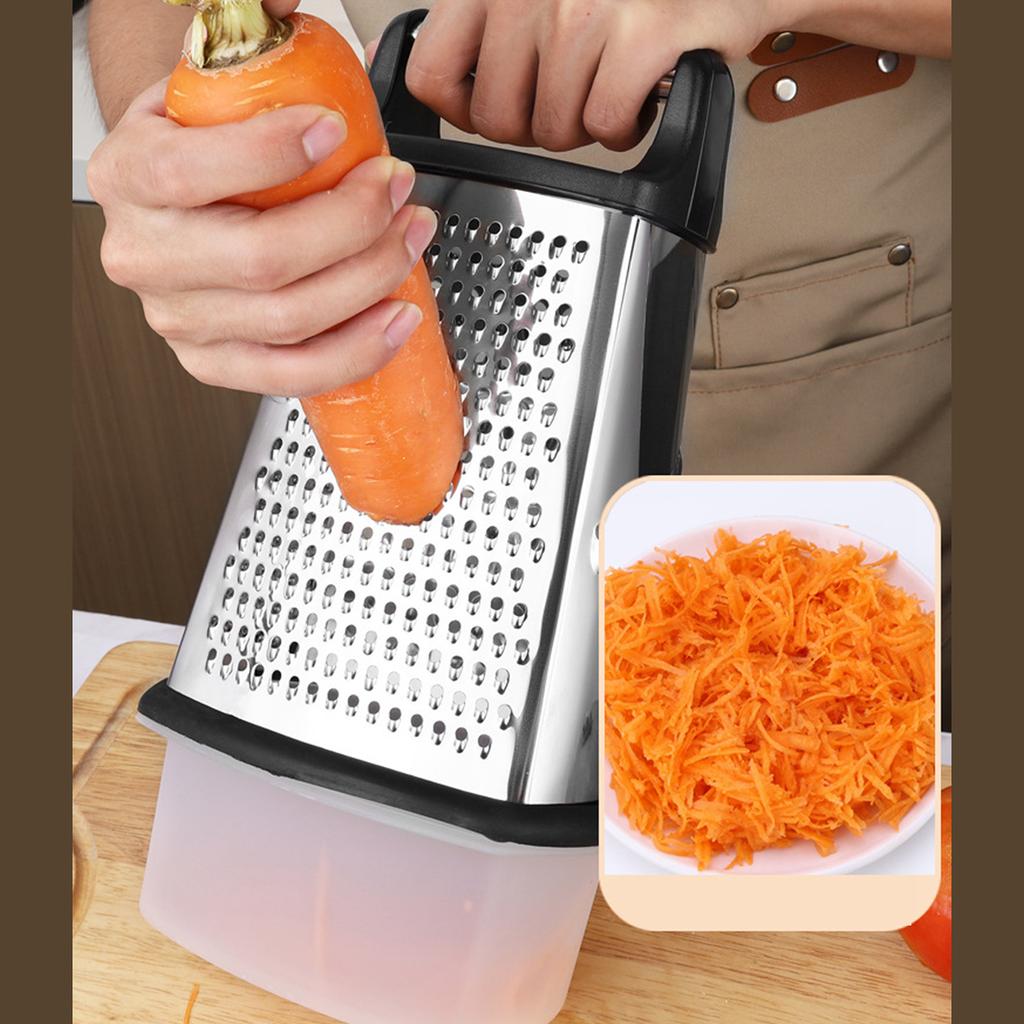 4 Sides Box Grater Cheese Grater with Container, Stainless Steel Multipurpose Handheld Slicer for Vegetable Cutter Kitchen Parts