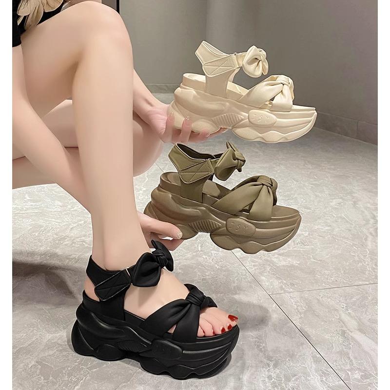 Summer High Platform Women Sandals 9CM Wedge Heels Bowknot Slipper 2025 Outside Chunky Sandals Beach Casual Slides Woman