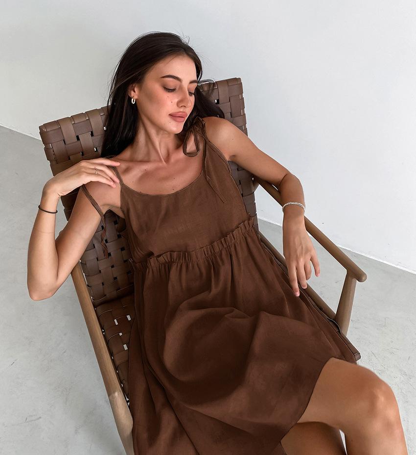 LYRIA Summer New Style European and American Sexy Hot Girl Halter Dress, Loose Cotton and Linen A-line Dress, Salt Style Pullover.