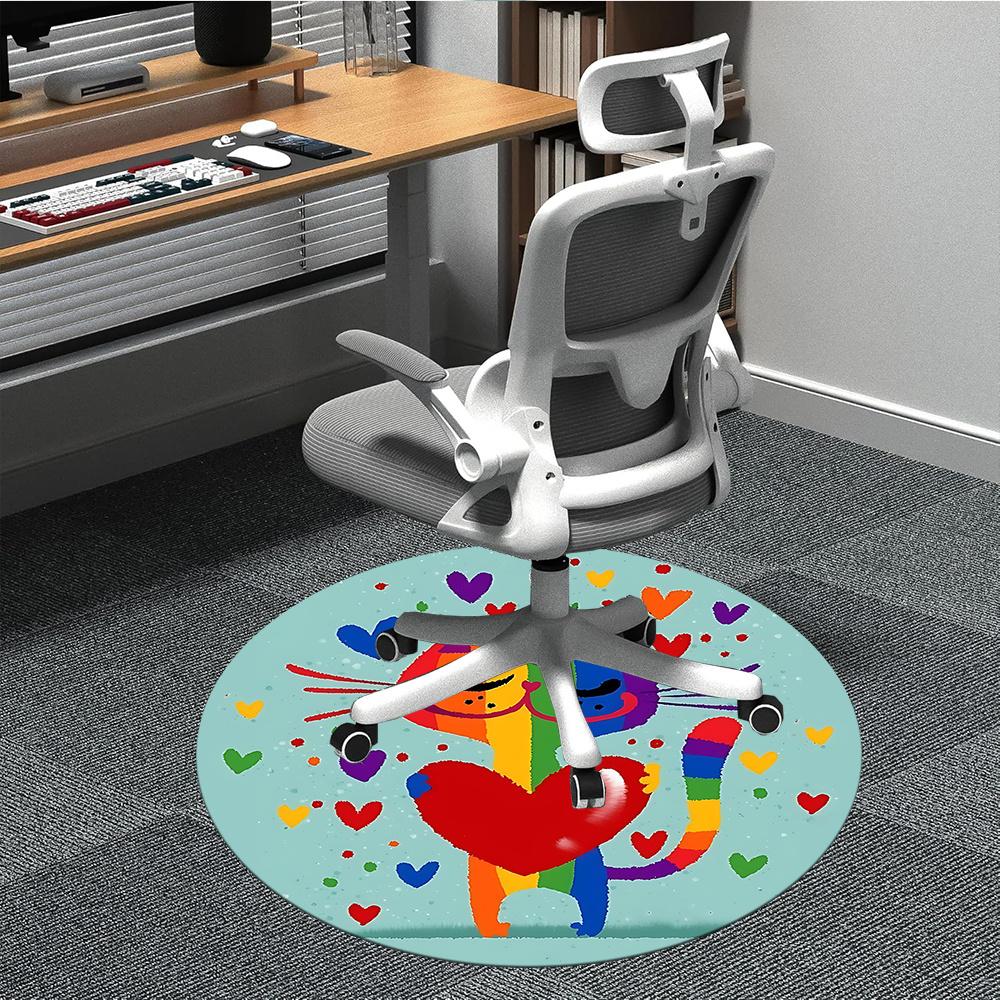 

1pc Rainbow Cats Office Round Area Rug, Indoor Mat Suitable ForOffice, Under Office Chairs Bedroom Living Room Home Decor, Room Decot225 80cm by 80cm