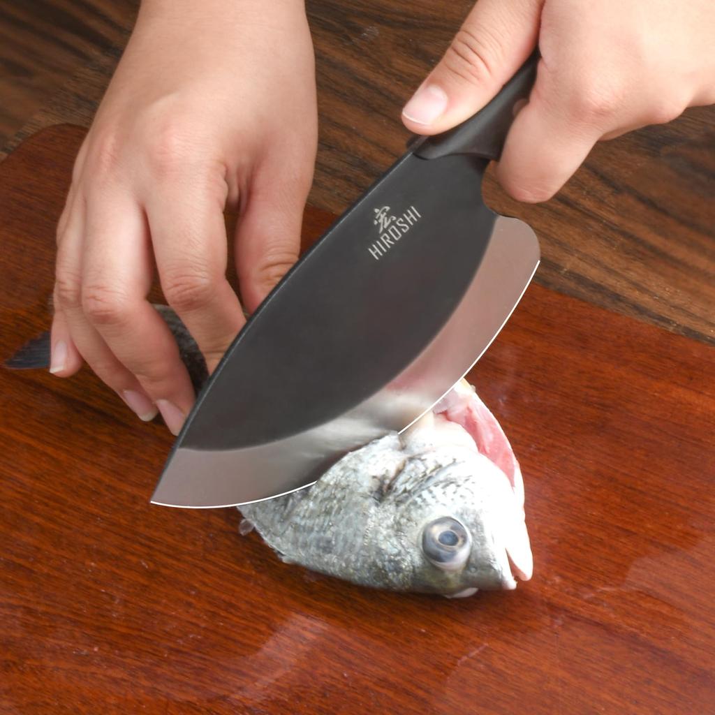 HIROSHI High Carbon Stainless Steel Fish Handling Fishing Fishing Deba Cooking Three Meat Vegetable Black Rust Natural Rosewood Easy To Comes with