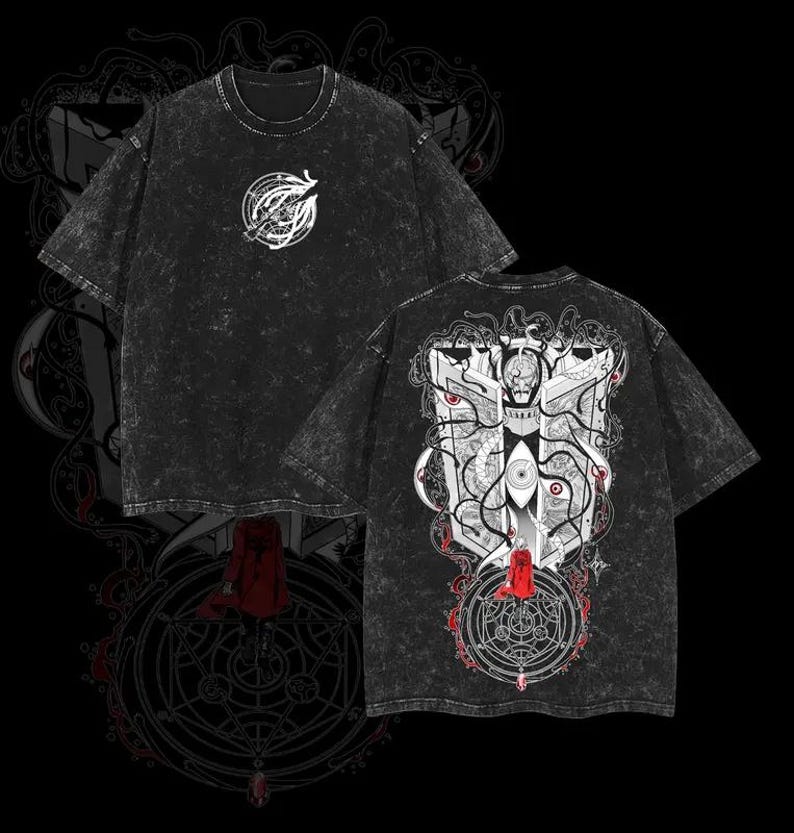 FMA Vintage Washed Shirt A Heart Made Fullmetal Shirt Oversized Unisex Year round clothing personality Clothes hot product soft