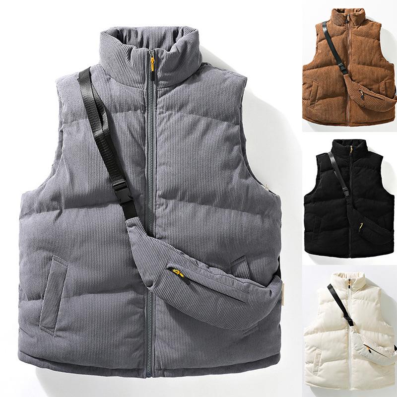 Vest Men's Autumn and Winter Youth Stand Collar Trendy Corduroy Vest Thickened Warm Men's Handsome Vest Jacket