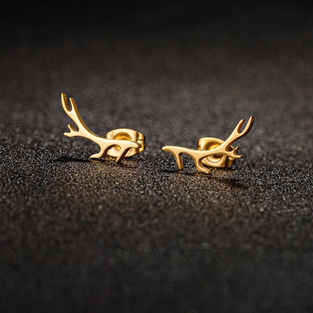 1 Pair Trendy Cute Deer Horn Stud Earrings Stainless Steel Antler Earing for Women Small Animal Earings Fashion Jewelry Xmas