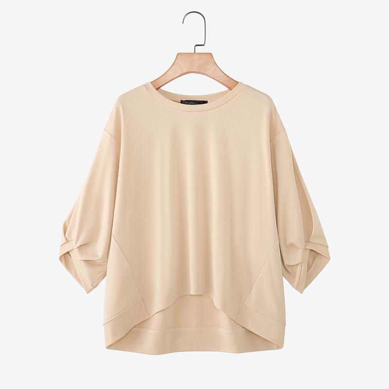 

ZANZEA Женская повседневная блузка с круглым вырезом, рукавом до локтя и неровным низом 5XL абрикосовый