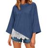 Women's Plus Size 3/4 Sleeve T-Shirt with Lace Trim Casual Top for Everyday Wear