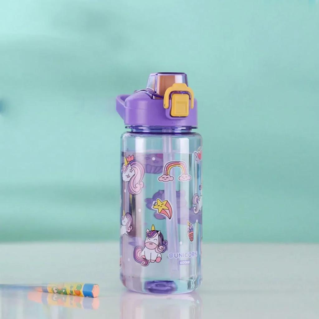 600ML Kinder Cartoon Tier Wasserflasche Tasse mit Strohhalm Tragbare Studenten Anti-Fall Wasserflasche Kleinkinder Getränkekessel