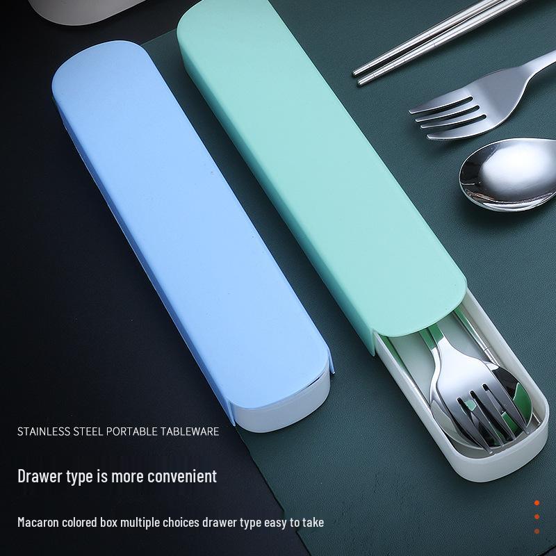 Portable Stainless Steel Cutlery Set: Fork, Spoon & Chopsticks - Ideal for Students & Outdoor Use