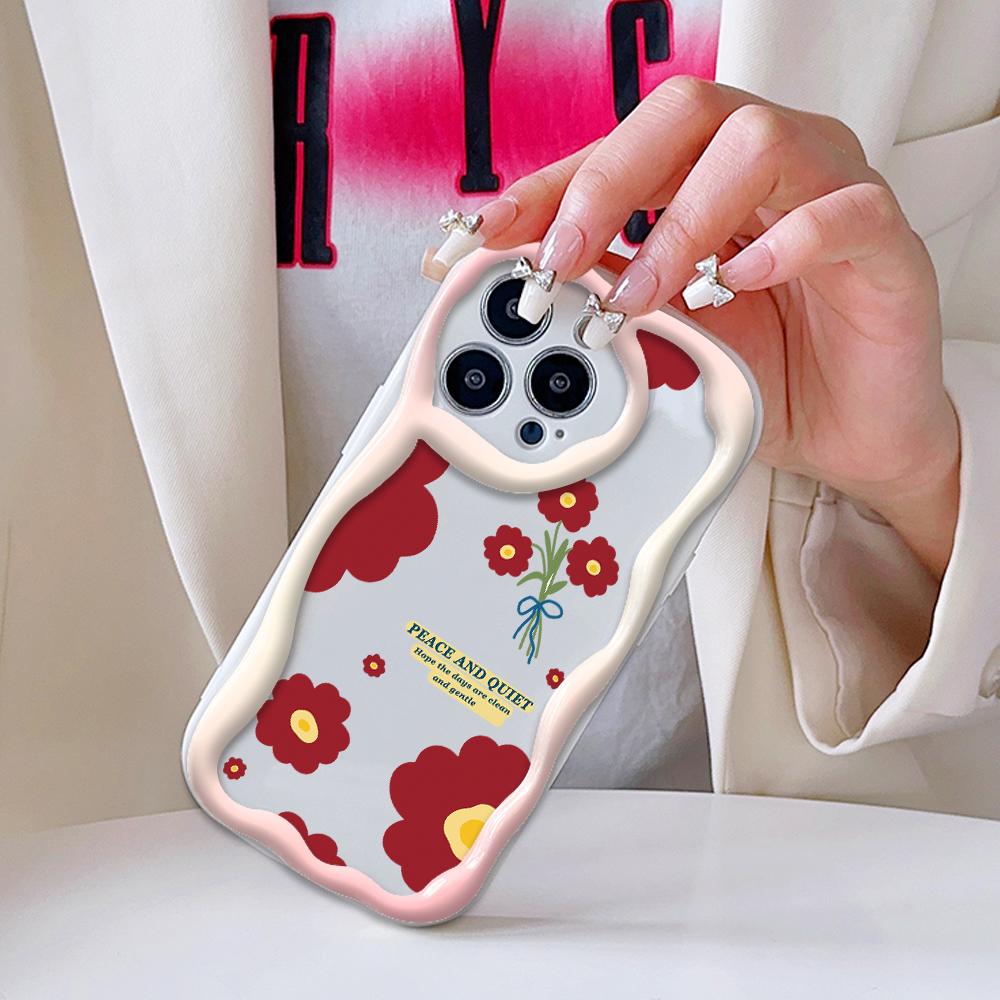 Cartoon Pattern Cream Texture Casing Wavy Edge Soft Silicone Cover Phone Case for IPhone Samsung Huawei Honor Xiaomi Redmi OPPO Realme Vivo Infinix