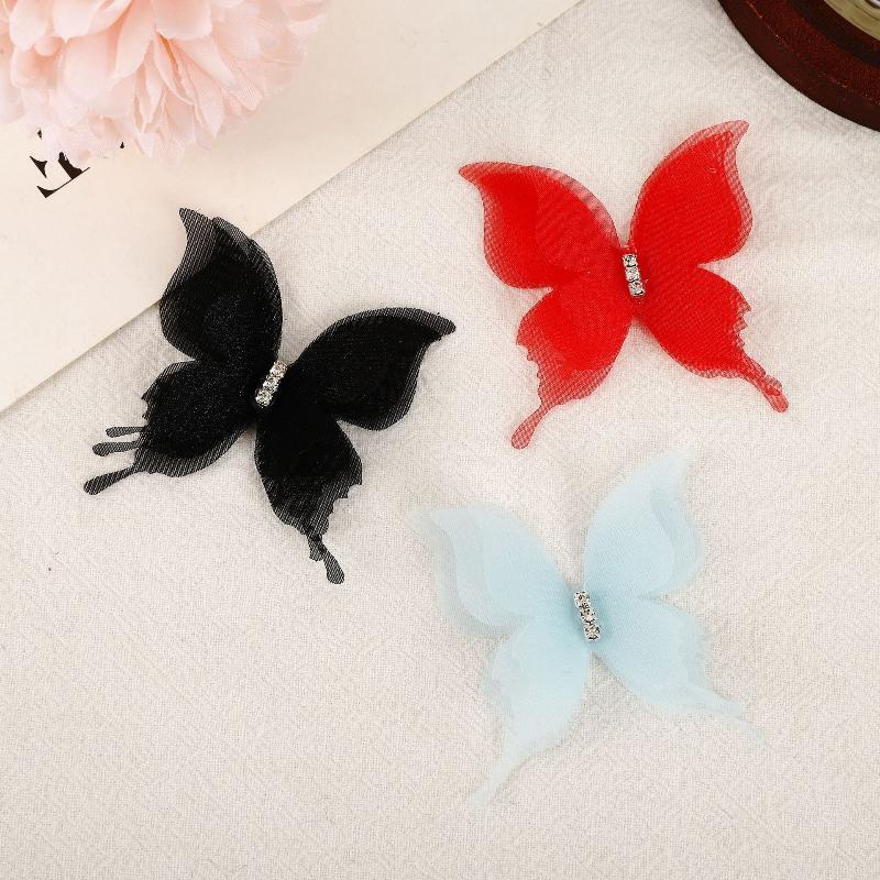 10Pcs Lightweight 3D Organza Butterfly Brooch Pins Shiny Rhinestone Lapel Pins for Bridal Wedding Dress Decor