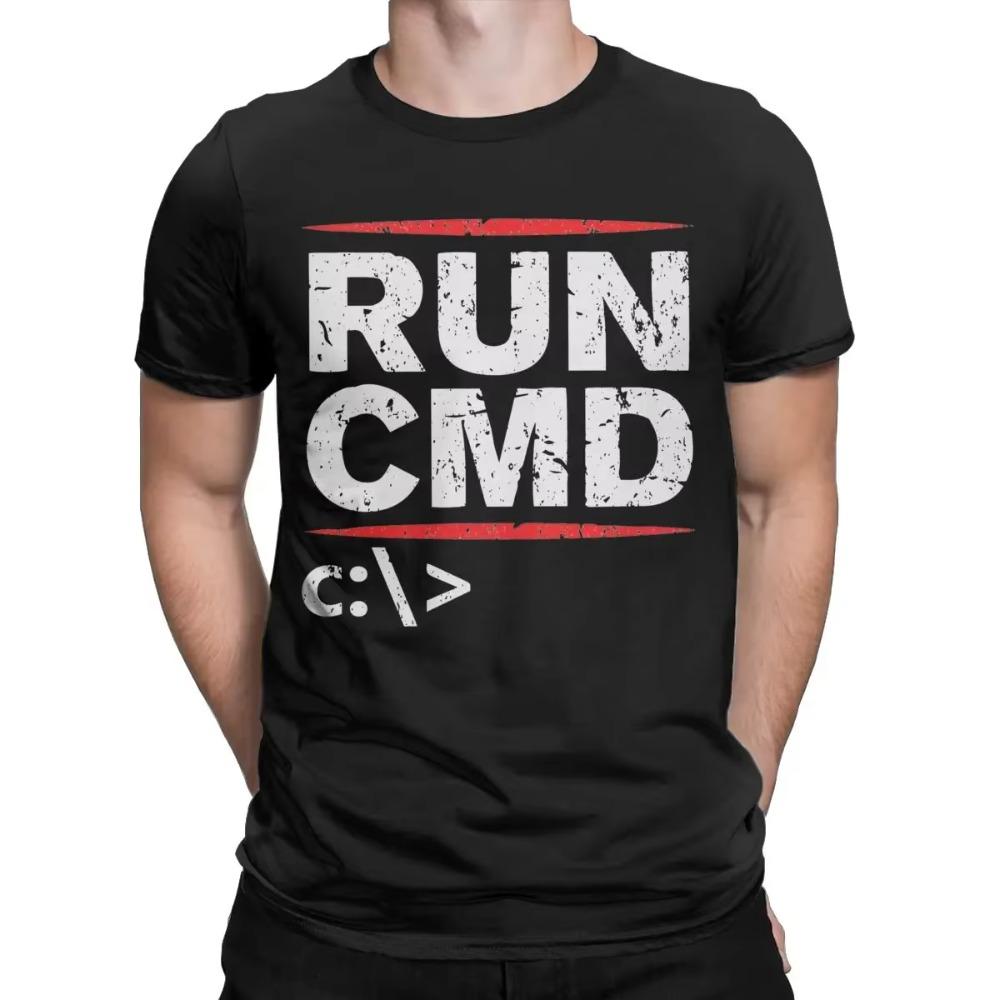 Herren Run Cmd T-Shirts 100% Baumwolle Oberteile Kreatives Kurzarm Rundhals T-Shirt Übergröße T-Shirt