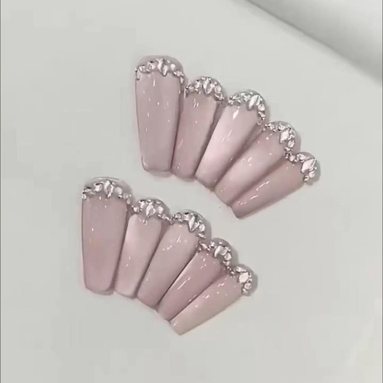 

Wearing Armor Handmade Manicure Finished Fake Nail Patches Autumn and Winter High-end Pure Hot Girl Pink Light-chasing Cat Eyes Large L