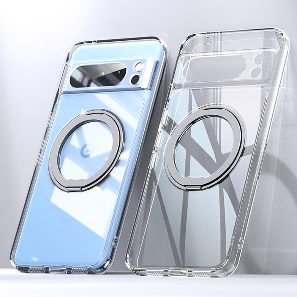

For Google Pixel 9 Pro XL Case Rotatable Magnetic Kickstand TPU+Acrylic Phone Cover Transparent