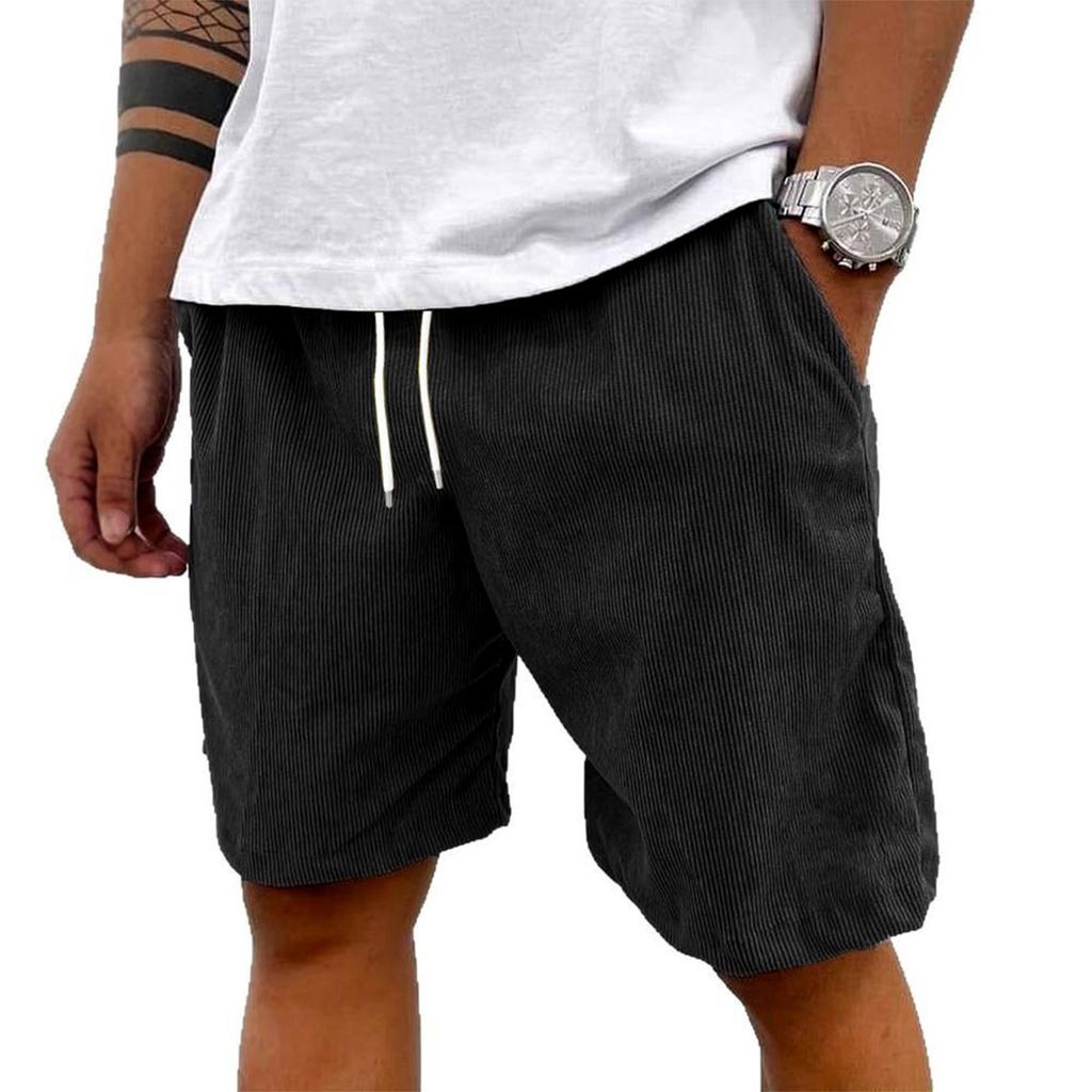 Men's Retro Corduroy Shorts, Casual Loose And Textured Shorts, Solid-color Sport Knee-length Pants