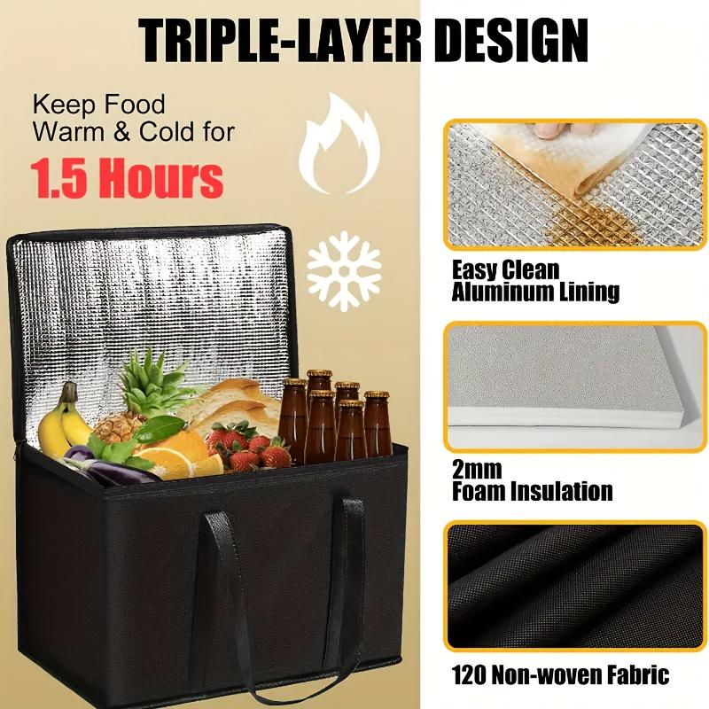 1PC, Duty Leakproof Thermal Grocery Bag with Large Capacity, Extra Long Bottom for Meal Prep, Camping, Lunch Boxes - Reusable