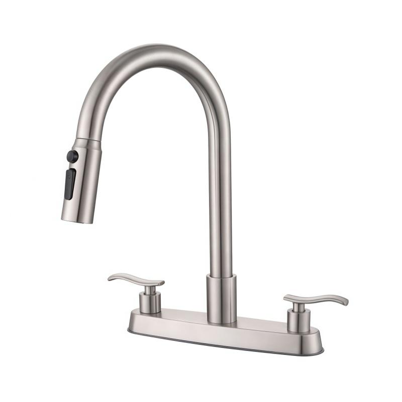 304 Stainless Steel Faucet Hot and Cold Kitchen 8inch Dual Hole Dual Handle Pull-Out Faucet Kitchen Sink
