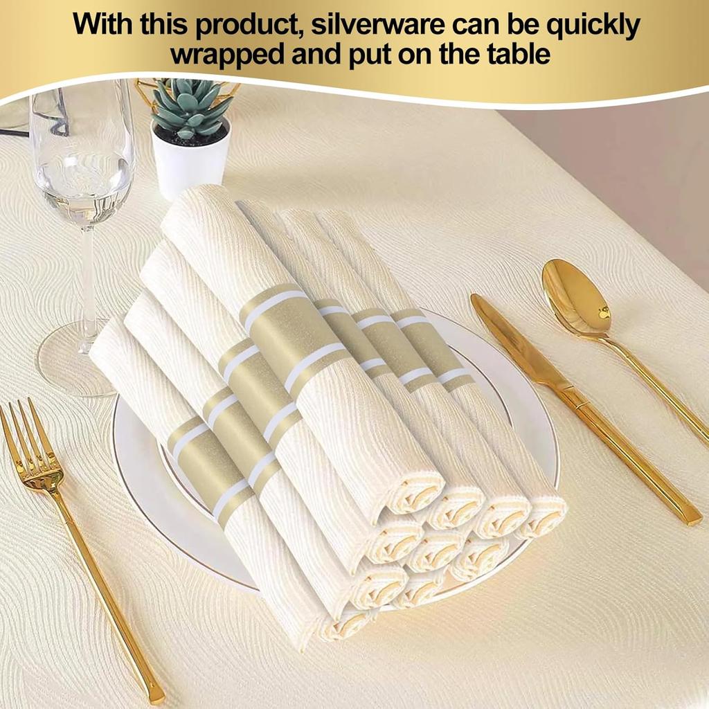 Germiwipe 200 Pcs Paper Napkin Band,Napkin Ring Self Adhesive, Matte Gold Silverware Wraps Bands,Table Setting Wedding Event Party Supply (Matte